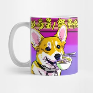 Corgi Eating Ramen Noodle Soup. Mug